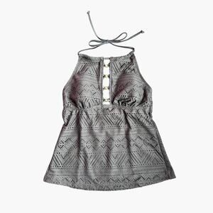 Salt + Cove Crochet Halter Tankini Swim Top Black Gold Size Medium NWT